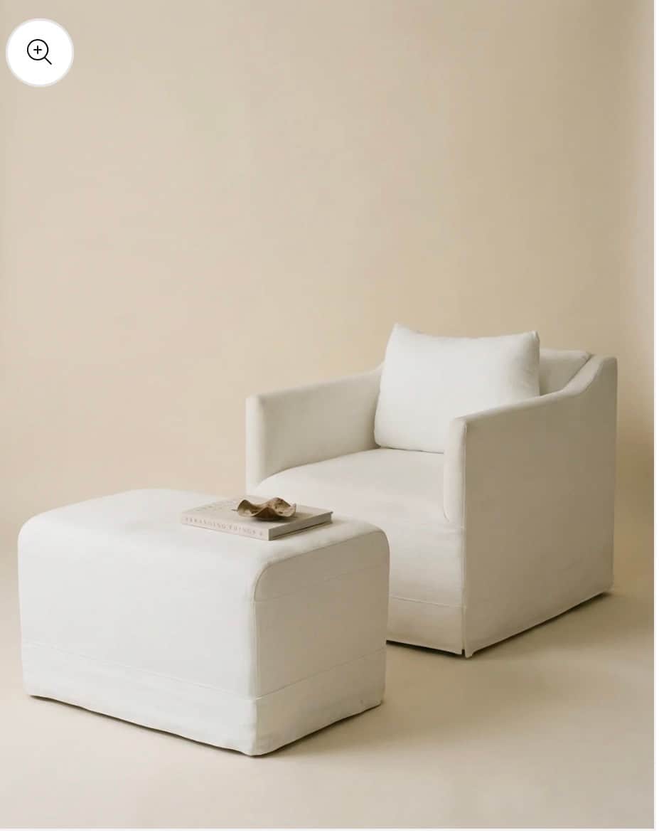 A contemporary upholstered armchair with a matching rectangular ottoman, both featuring removable sl… — free FBX 3D model