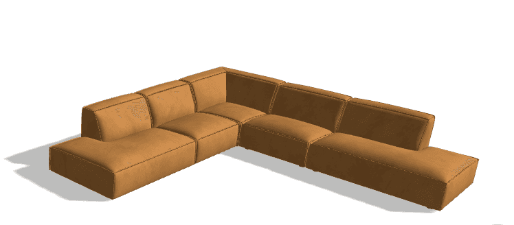 A modern, L-shaped modular sectional sofa, upholstered in a tan or camel-colored faux leather, featu… — 3D model