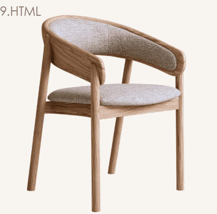 A Scandinavian-style dining armchair featuring a light oak wooden frame and upholstered seat and bac… — 3D model