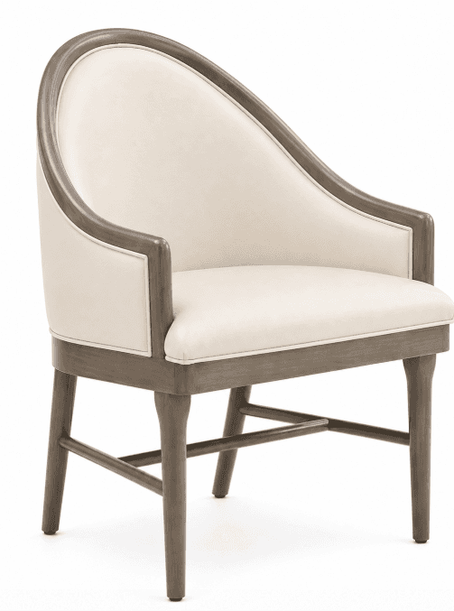 A cream-colored upholstered armchair with a curved backrest and wooden frame. The wooden elements, i… — 3D model