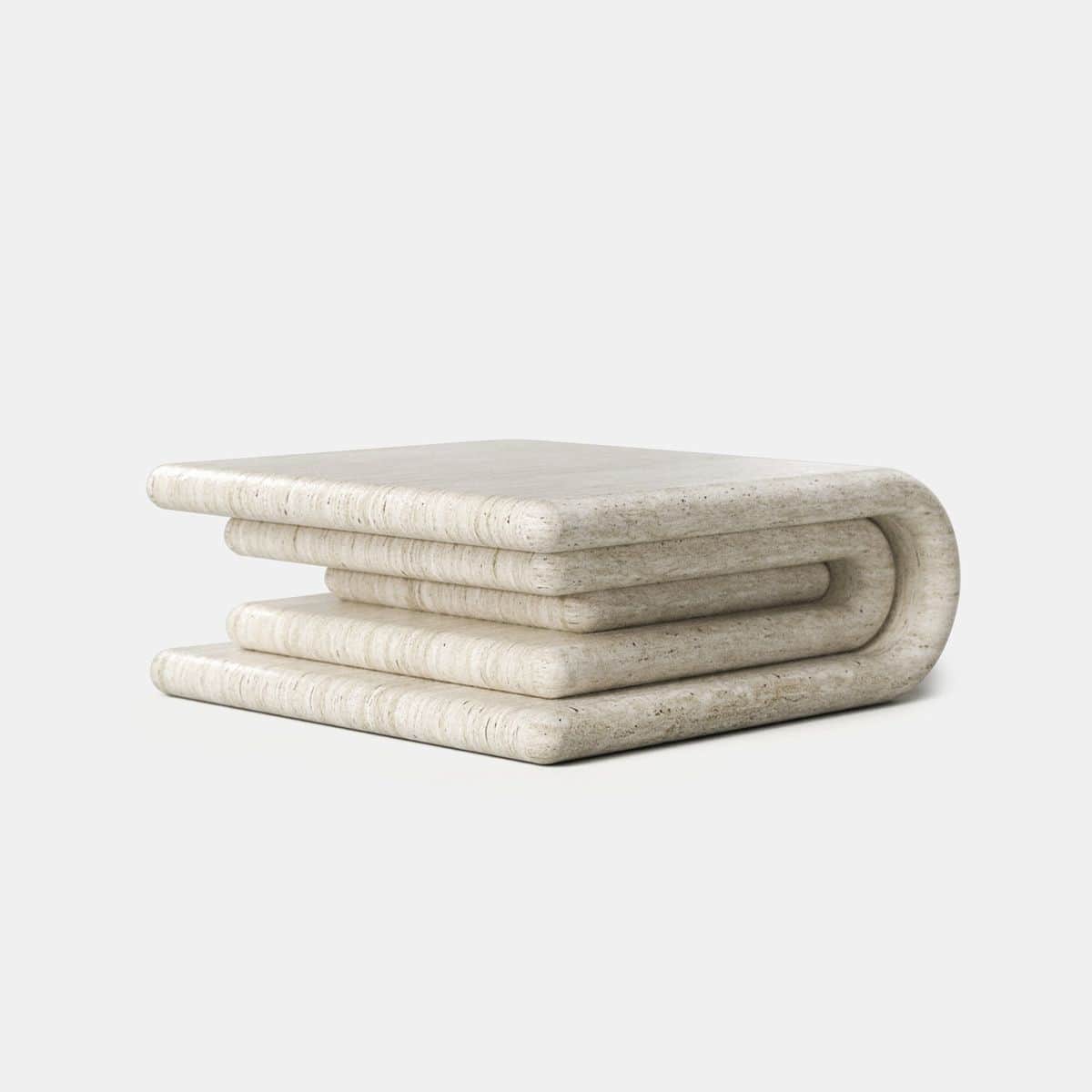 A low, rectangular coffee table crafted from light-colored travertine, featuring a unique sculptural… — free SKP 3D model