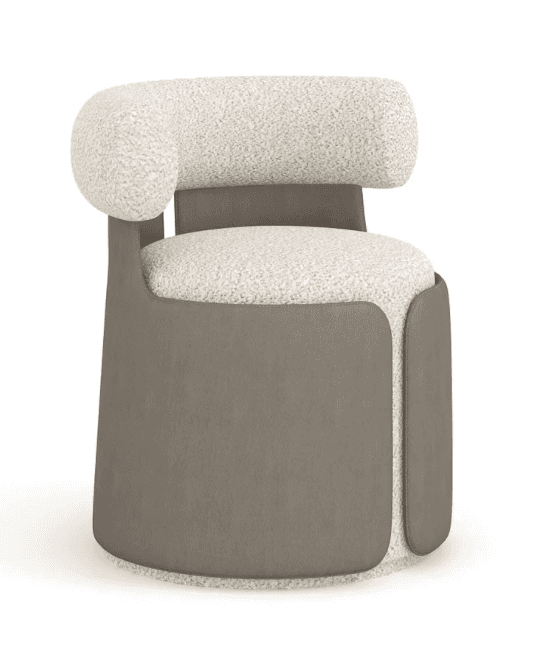 A modern armchair with a rounded back and integrated arms, featuring contrasting materials. The seat… — 3D model