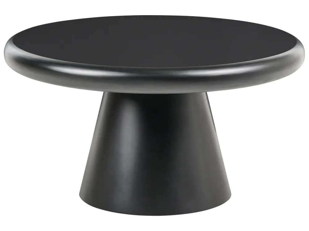 A minimalist, matte black coffee table with a round top and a conical pedestal base, designed for co… — free BLEND 3D model