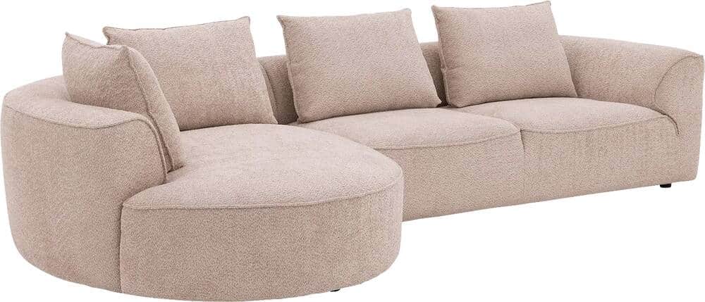A modern L-shaped sectional sofa upholstered in a light beige textured fabric, likely boucle. It fea… — 3D model