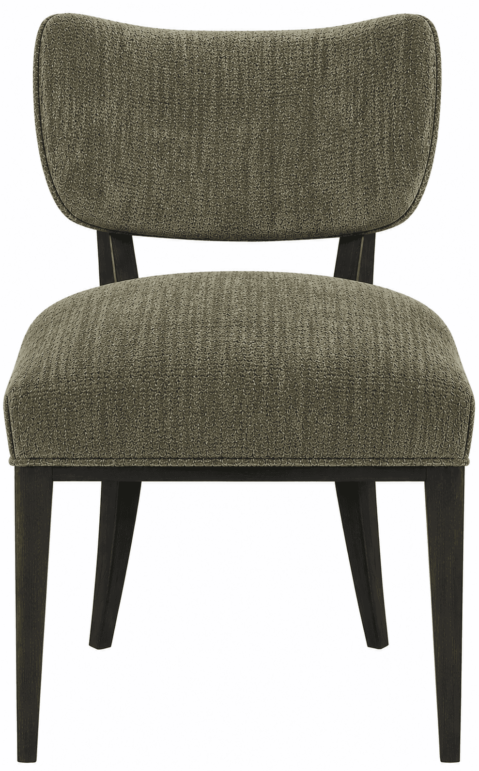 A modern armless chair with a curved backrest and upholstered seat and back. The chair has four dark… — free GLTF 3D model