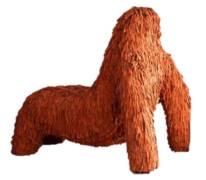 A large, organic-shaped lounge chair or seating unit, entirely covered in short, reddish-brown woode… — 3D model