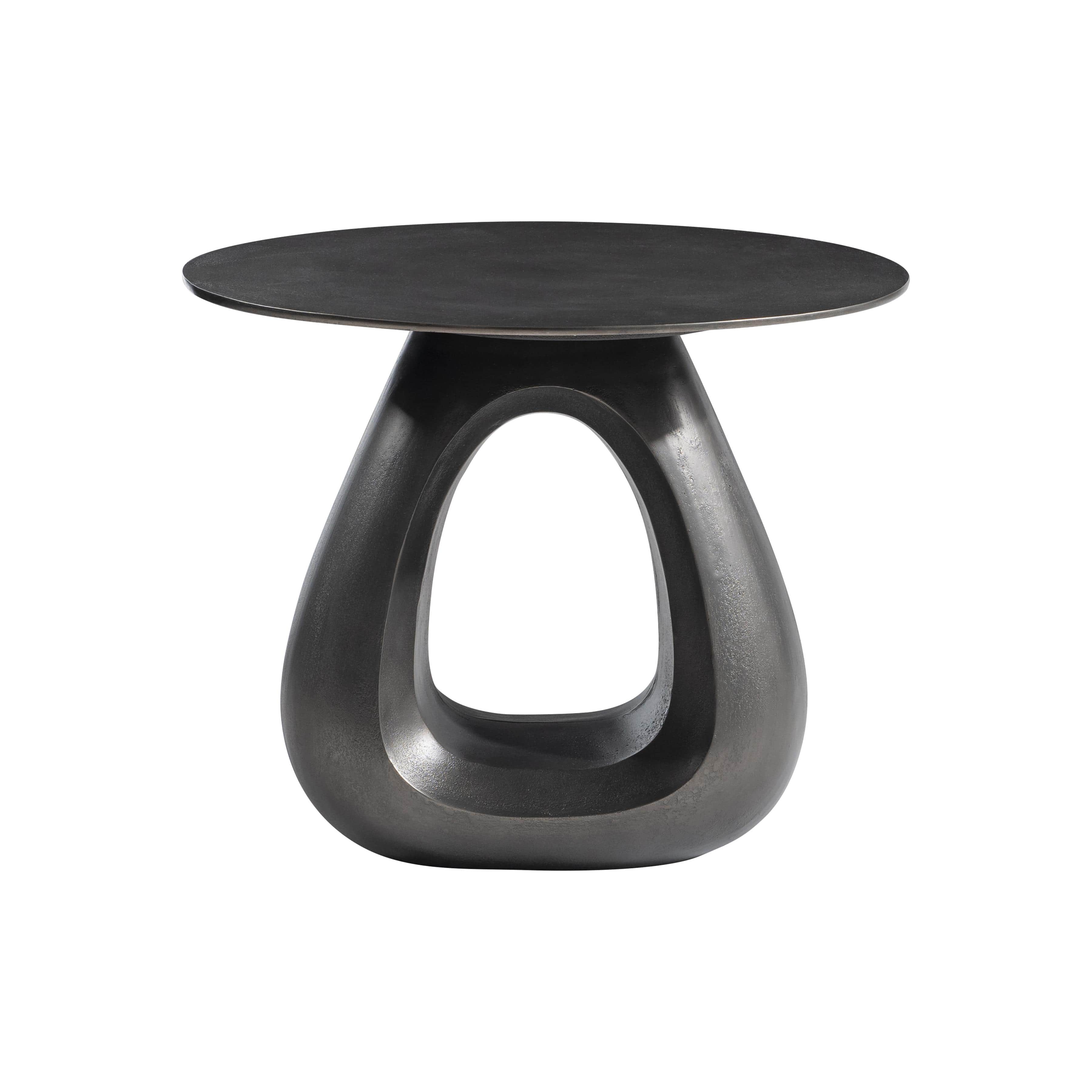 A contemporary end table with a circular top and a sculptural, abstract base. The base features a la… — free STL 3D model