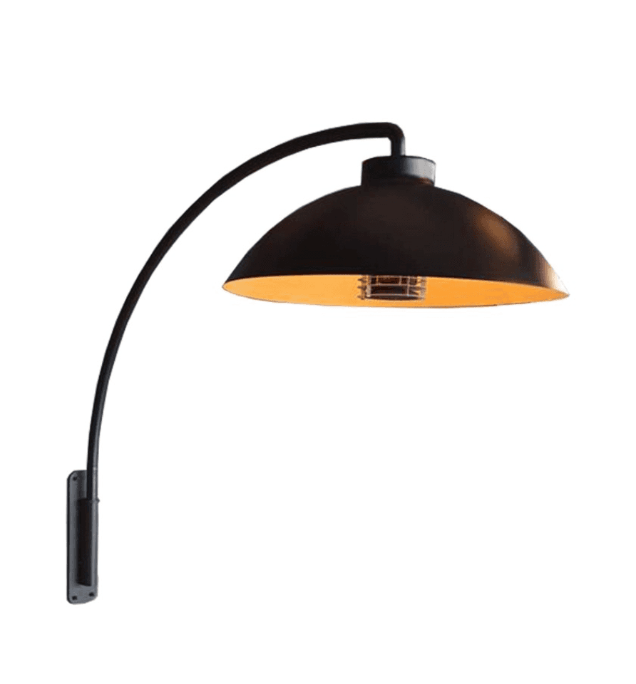 A black, industrial-style wall-mounted lamp featuring a long, arcing arm that extends from a wall pl… — 3D model