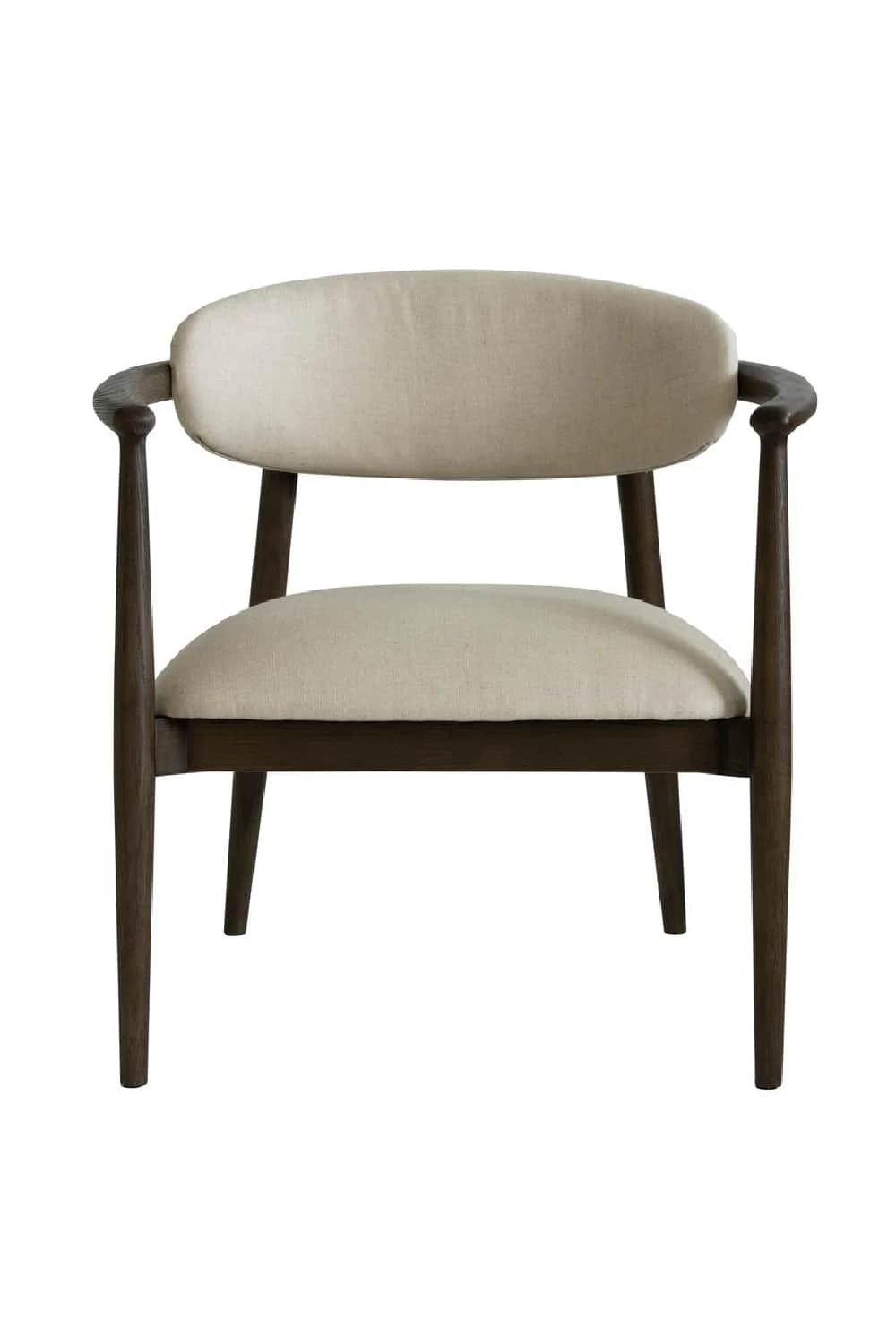 A upholstered armchair with a wooden frame. The chair features a curved backrest and a seat cushion,… — 3D model