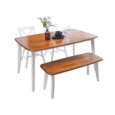 A modern rectangular dining table featuring a warm brown wooden tabletop with softly rounded corners… — free FBX 3D model