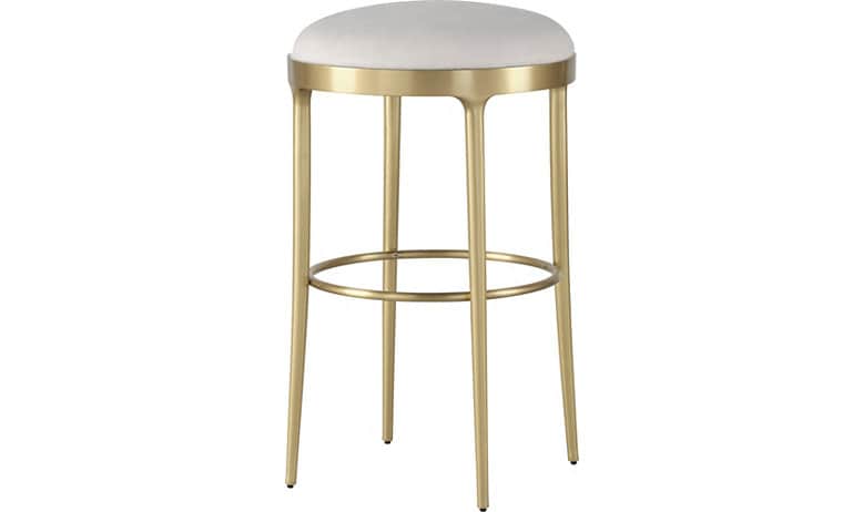 A contemporary bar stool with a circular, upholstered seat and a slender, metallic frame. The frame… — 3D model