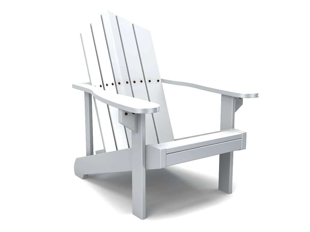 A rendered image of a classic Adirondack chair, featuring a wide, slatted backrest, broad armrests,… — 3D model
