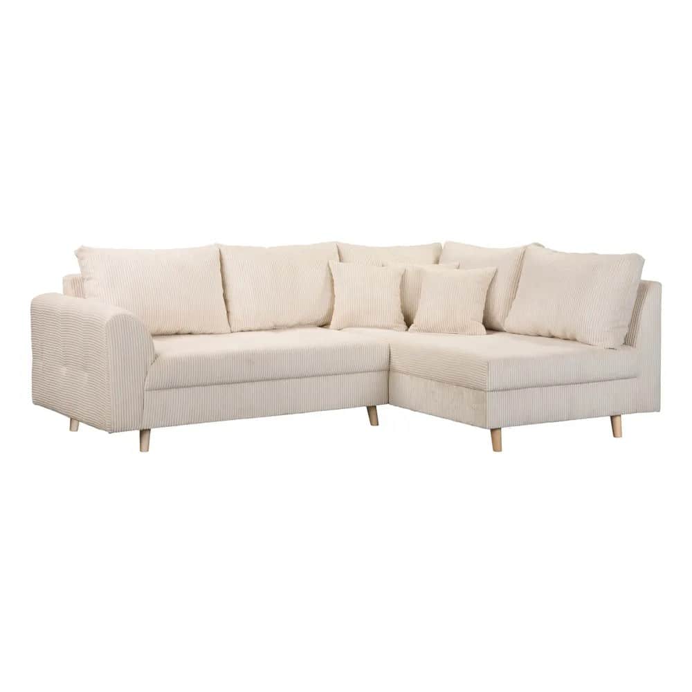 A sectional sofa with a chaise lounge extension. The sofa is upholstered in a corduroy fabric and fe… — 3D model