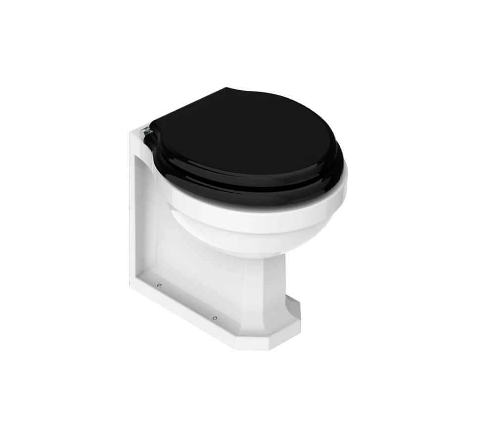 A contemporary wall-hung toilet featuring a white ceramic bowl and a contrasting black toilet seat a… — 3D model