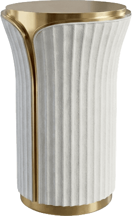 A cylindrical side table with a fluted texture on the body. It features a metallic accent that runs… — 3D model