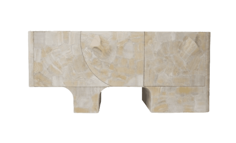 A console table with an irregular tessellated stone facade. It features a rectangular top and a base… — 3D model
