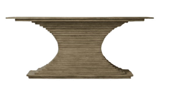 A console table featuring a distinctive hourglass-shaped pedestal base, constructed from numerous ho… — 3D model