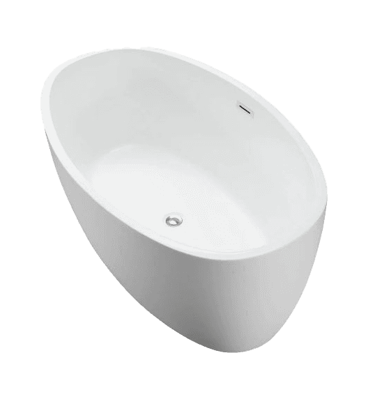 A modern, freestanding oval bathtub with a smooth, matte white exterior and a glossy white interior.… — 3D model