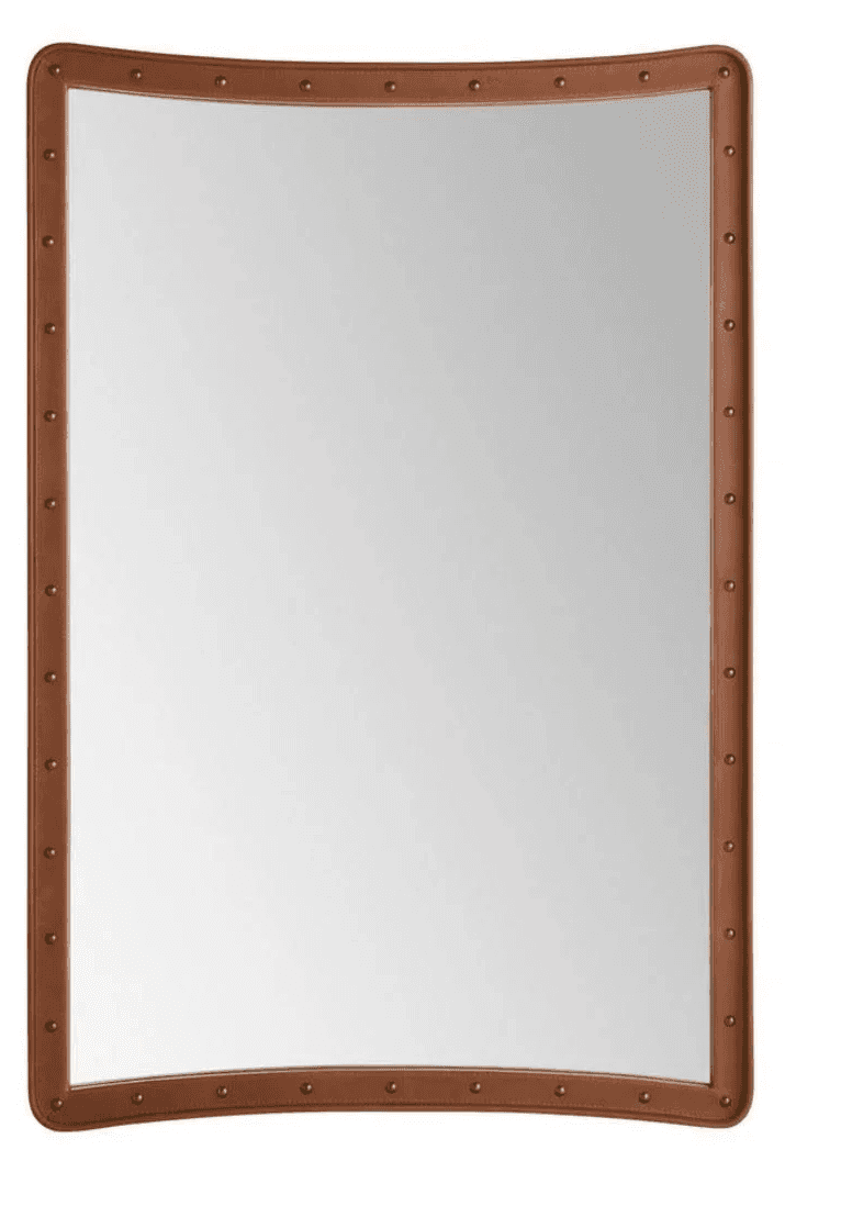 A tall, rectangular wall mirror featuring a frame constructed from rich, medium brown leather, accen… — 3D model