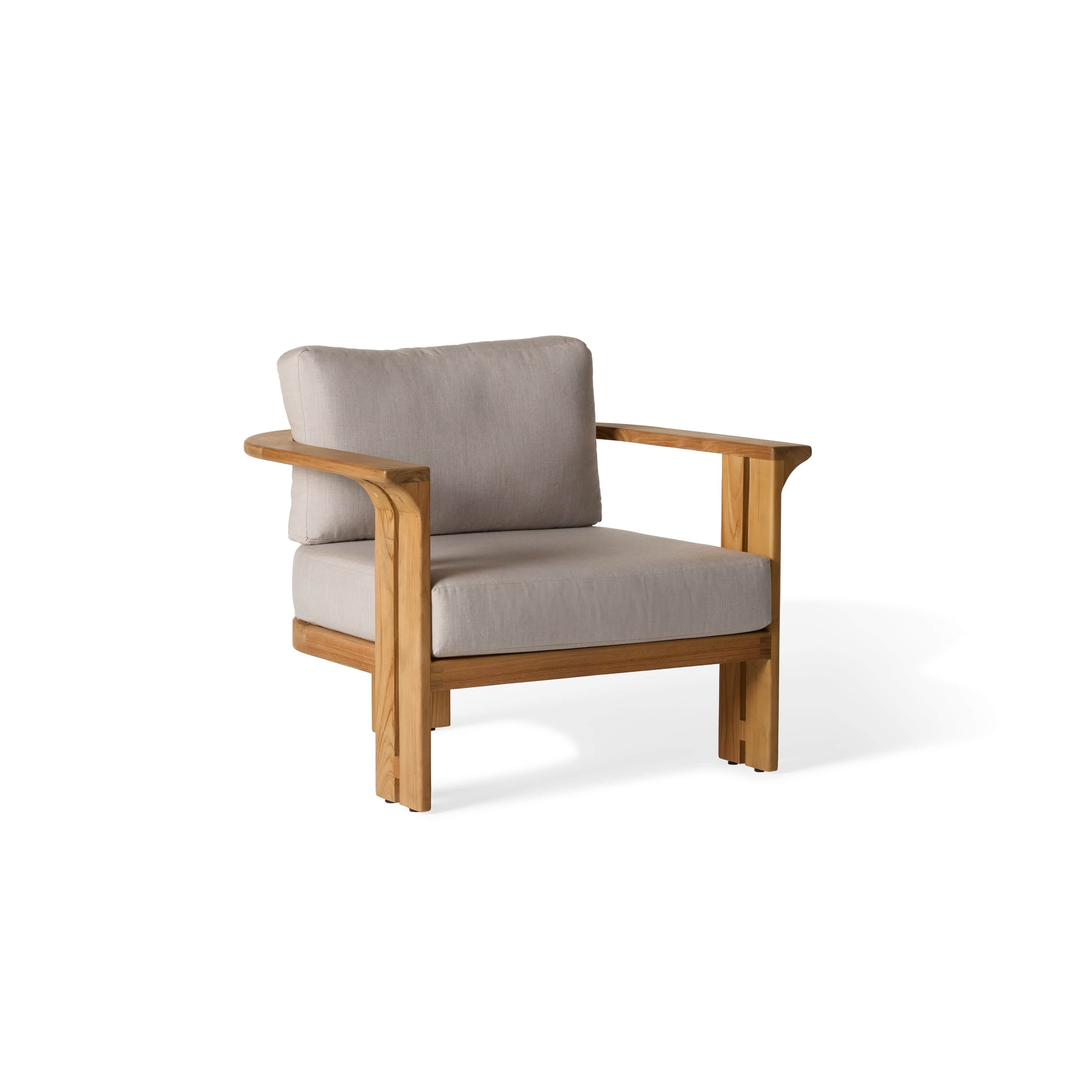A contemporary armchair with a wooden frame and upholstered cushions. The frame consists of straight… — 3D model