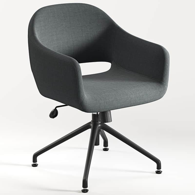 A modern office chair with a sculpted, upholstered seat and back, featuring integrated armrests and… — 3D model