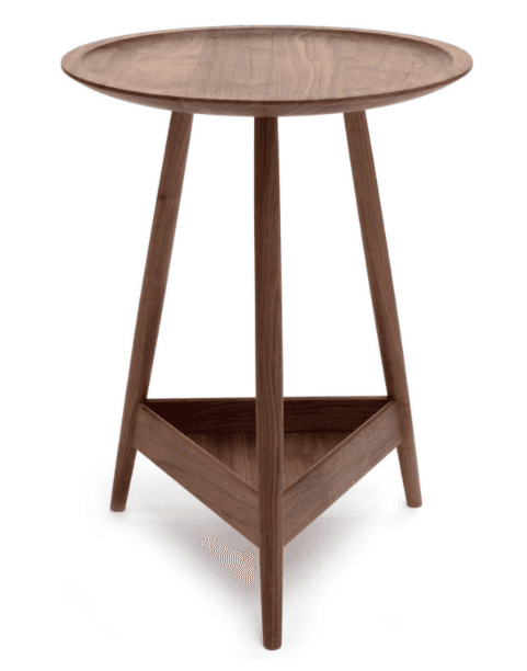 A modern minimalist side table crafted entirely from dark brown walnut wood, featuring a round tray-… — 3D model