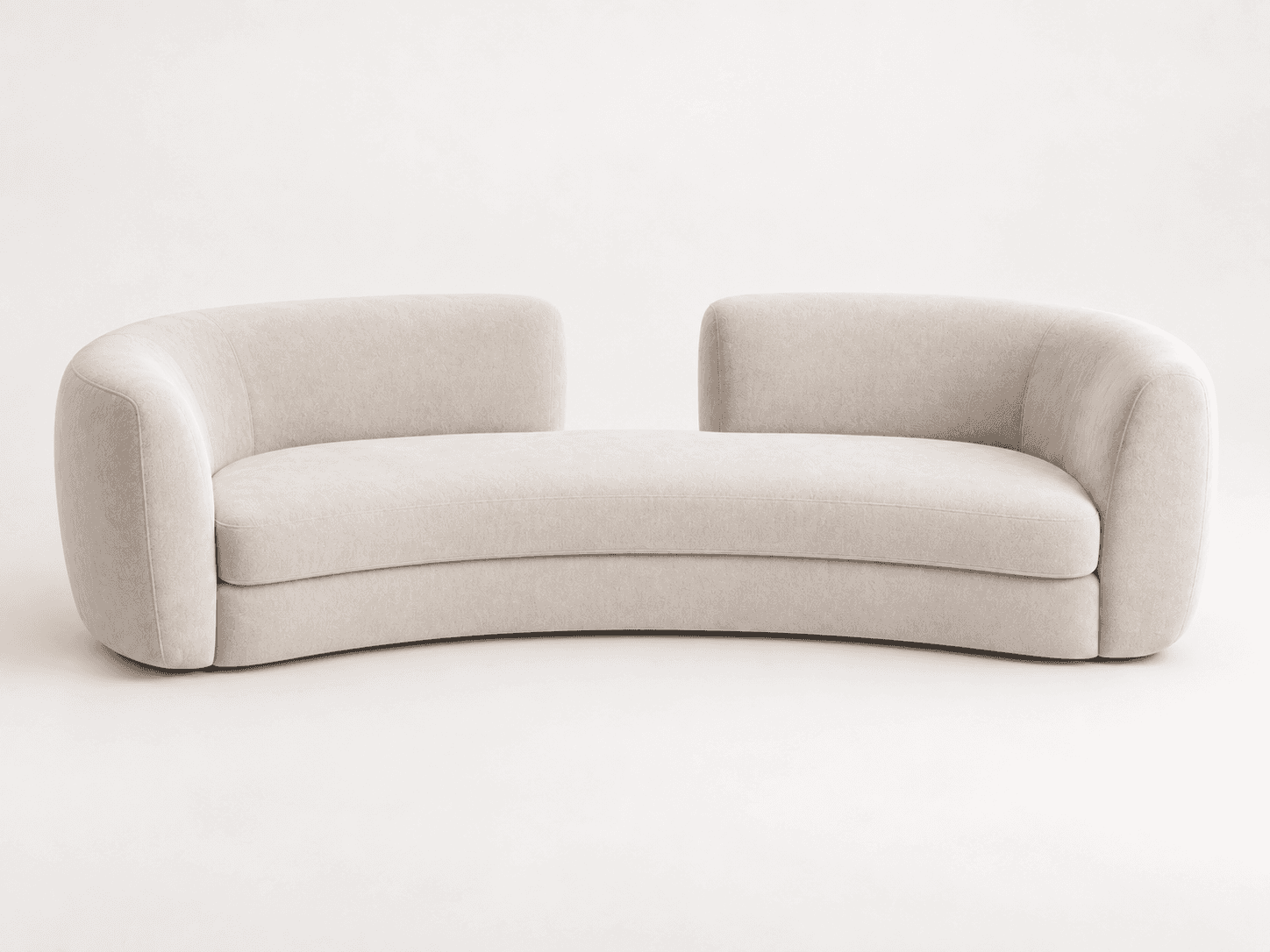 A modern, curved, backless or very low-backed upholstered seating unit in a light neutral color, fea… — 3D model