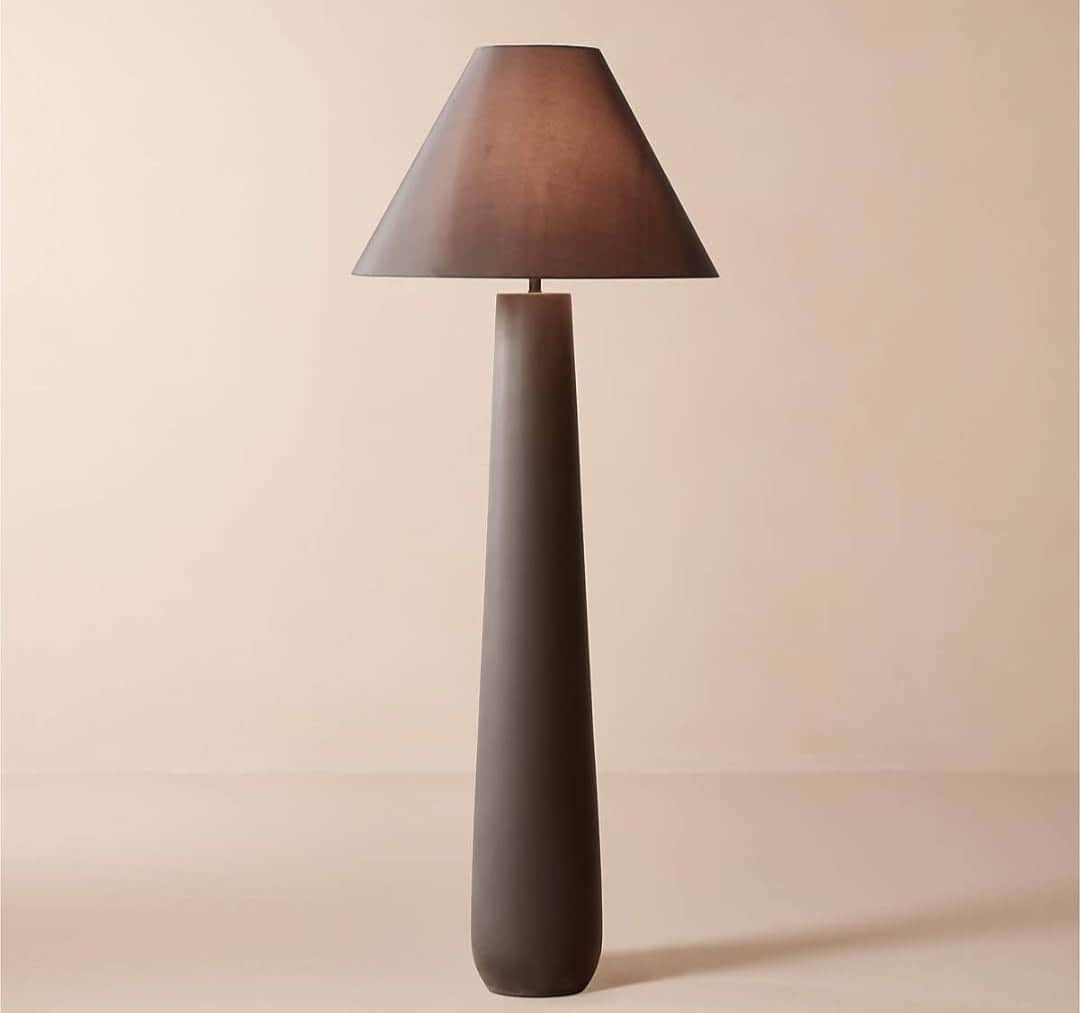 A modern floor lamp featuring a tapering conical base and a matching conical fabric shade, all in a… — 3D model