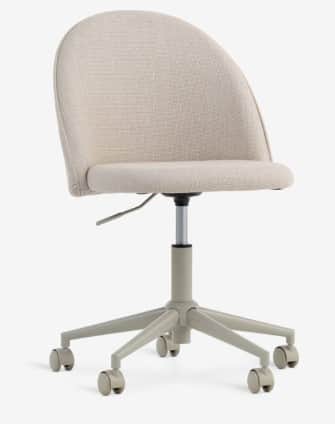 An upholstered swivel office chair featuring a light beige, subtly textured fabric. The chair has a… — 3D model