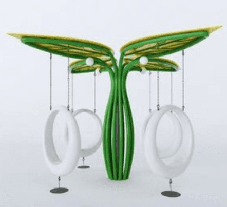 A striking outdoor seating installation characterized by a biomorphic design. It features a central… — free OBJ 3D model