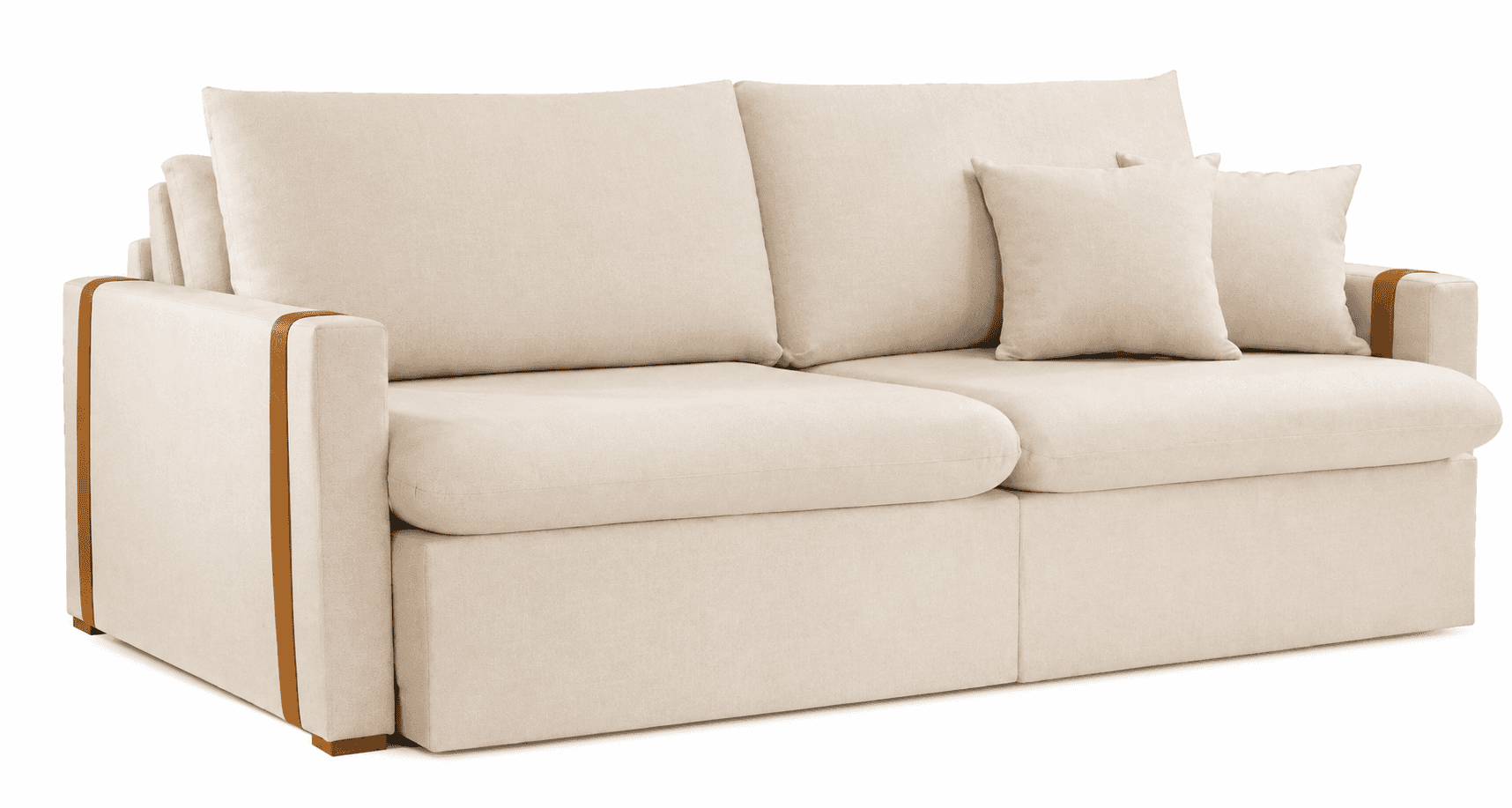 A contemporary upholstered sofa featuring a light-colored, possibly cream or off-white, fabric. It h… — free BLEND 3D model