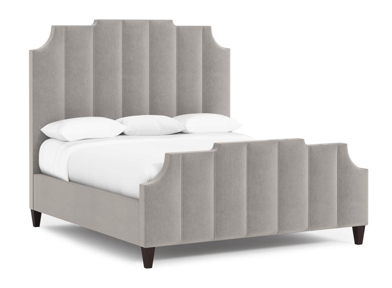 An elegant upholstered bed featuring a distinctive scalloped headboard and footboard. The entire fra… — free BLEND 3D model