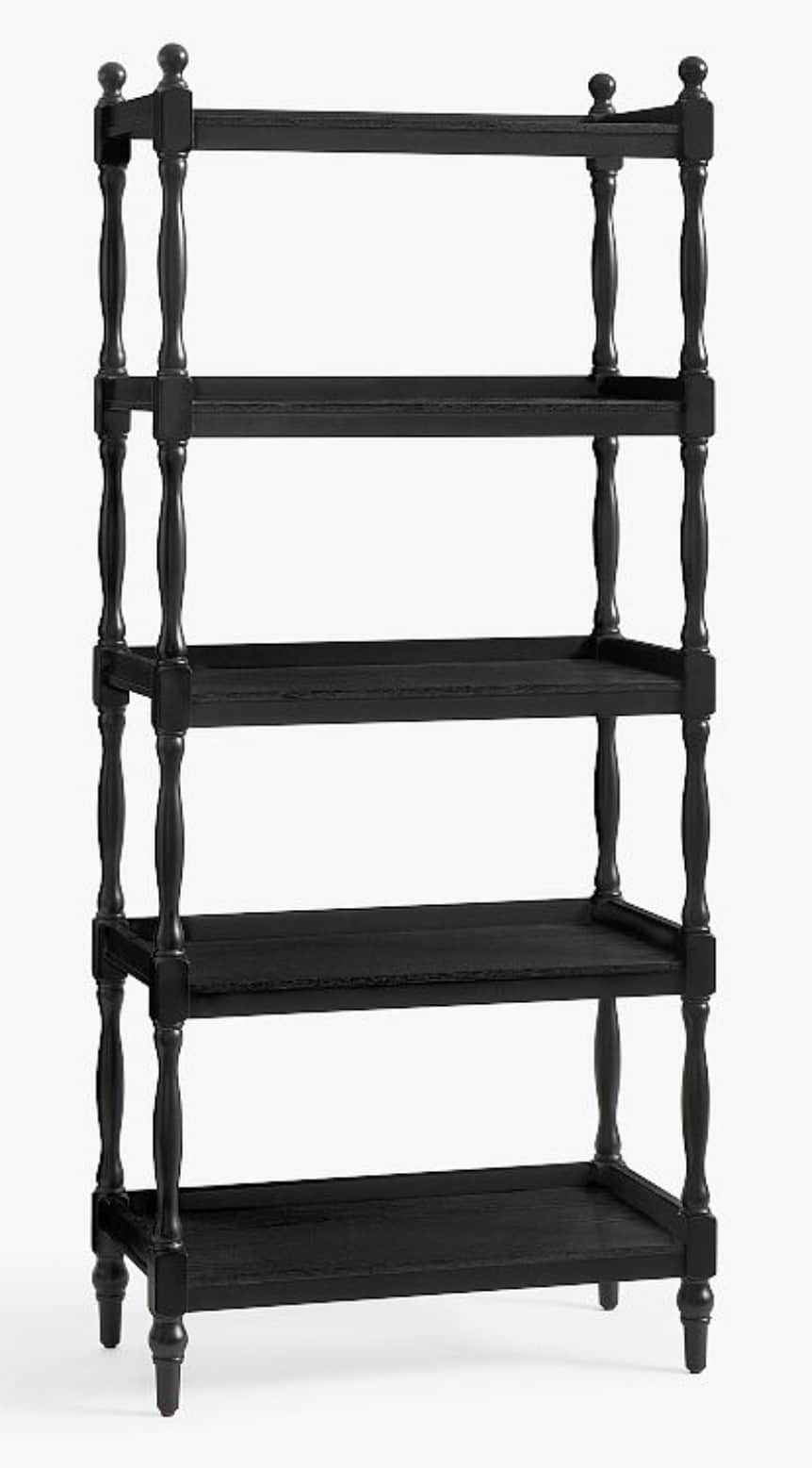 A tall, narrow, open bookcase with four shelves. The unit is constructed with vertical supports that… — 3D model