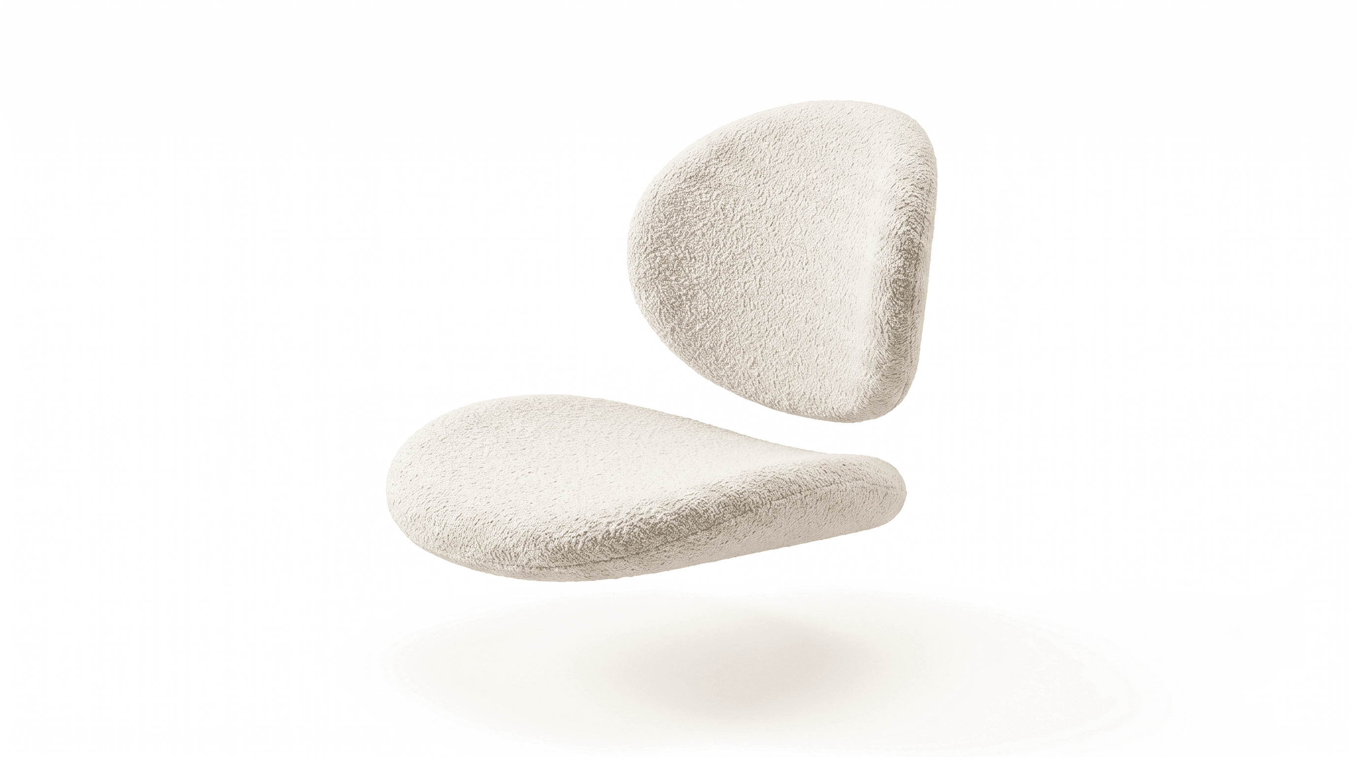 A modern, armless ergonomic chair design featuring two distinct, organically shaped cushions, one fo… — 3D model