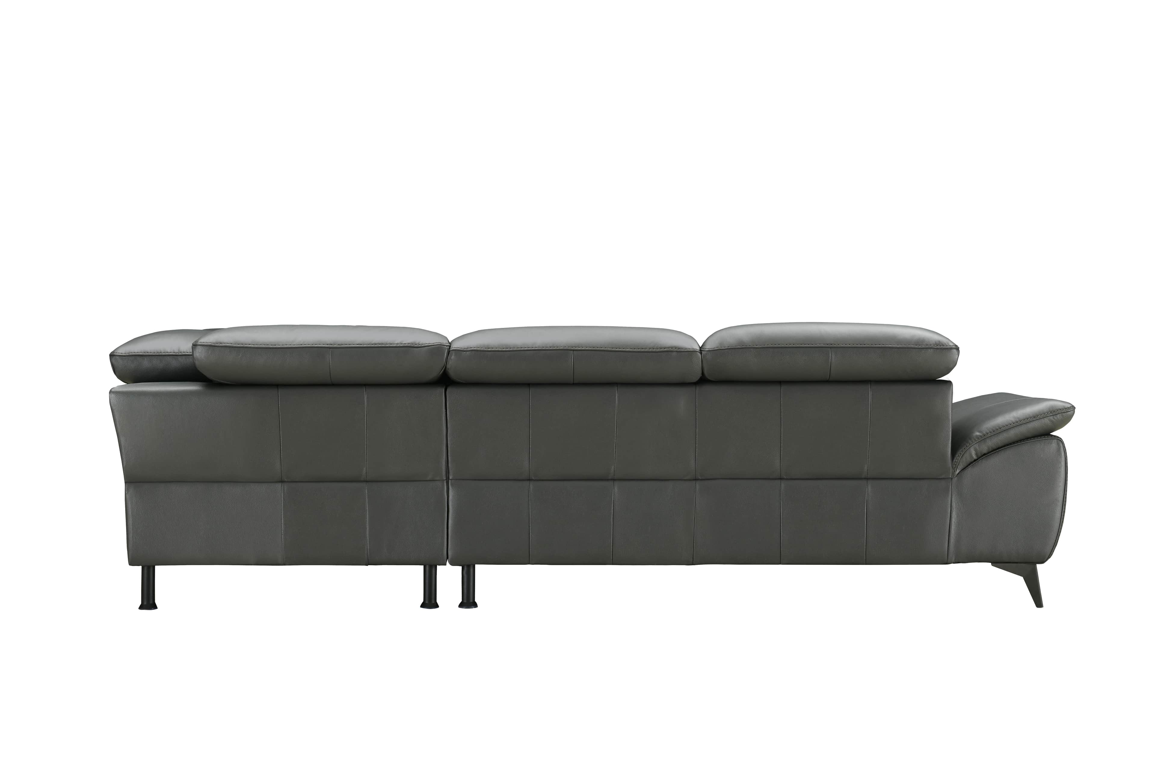 A contemporary dark grey modular sofa, viewed from the rear, featuring three distinct, plush back cu… — 3D model
