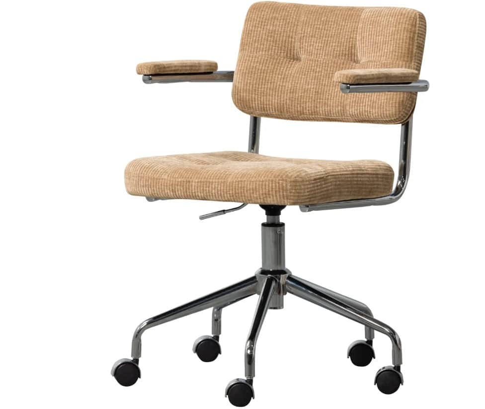A modern office chair featuring a ribbed beige fabric upholstery on both the seat and backrest, comp… — 3D model