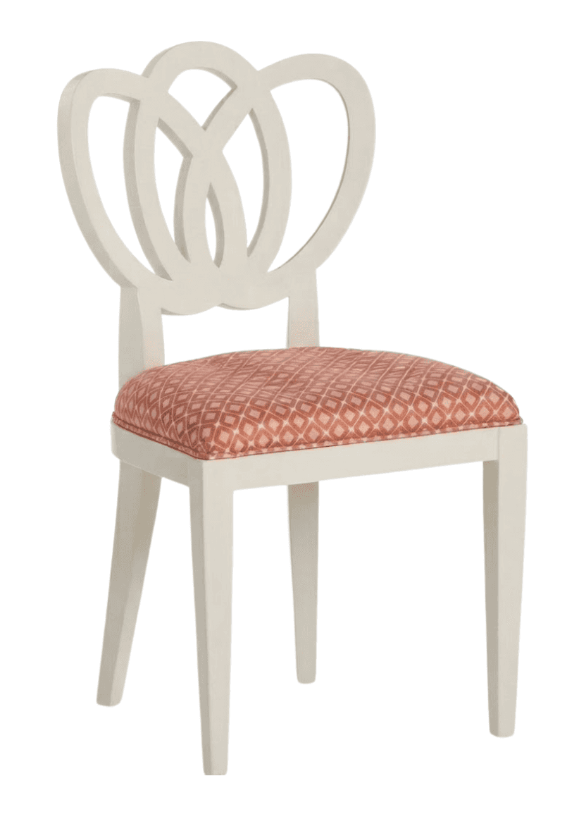 An armless side chair featuring an off-white or cream lacquered wooden frame and a padded, upholster… — 3D model