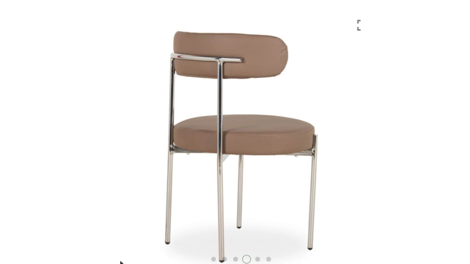 A modern dining chair featuring a round, taupe-colored upholstered seat and a complementary semi-cir… — 3D model