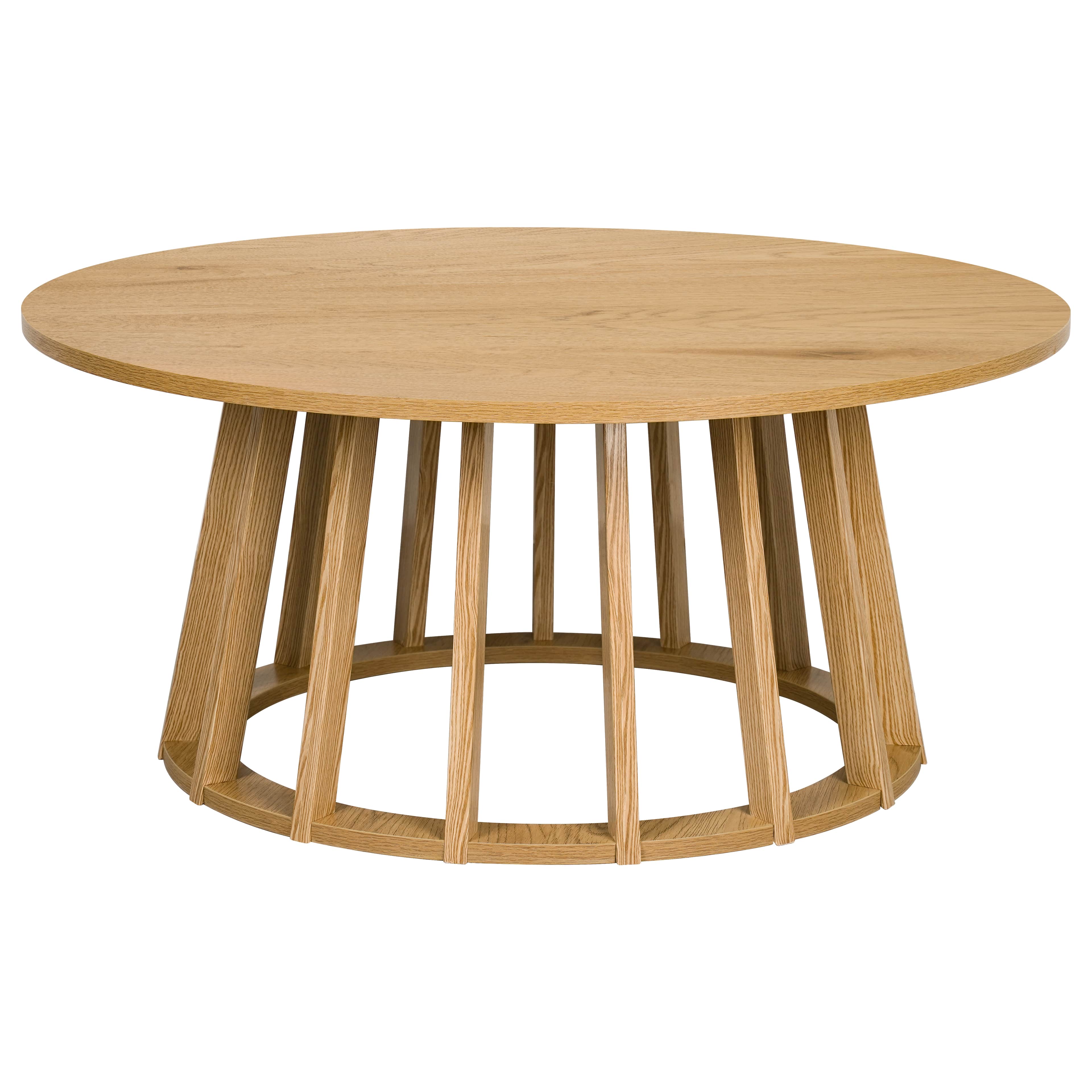 A round coffee table made from light-colored wood, featuring a circular tabletop and a distinctive t… — free STL 3D model