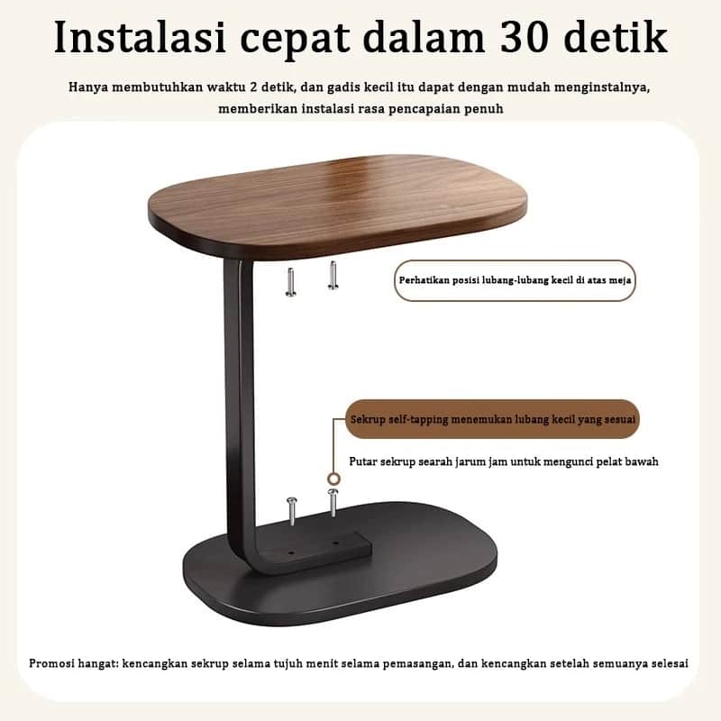 A minimalist C-shaped end table featuring a dark walnut-finished square tabletop with rounded corner… — 3D model