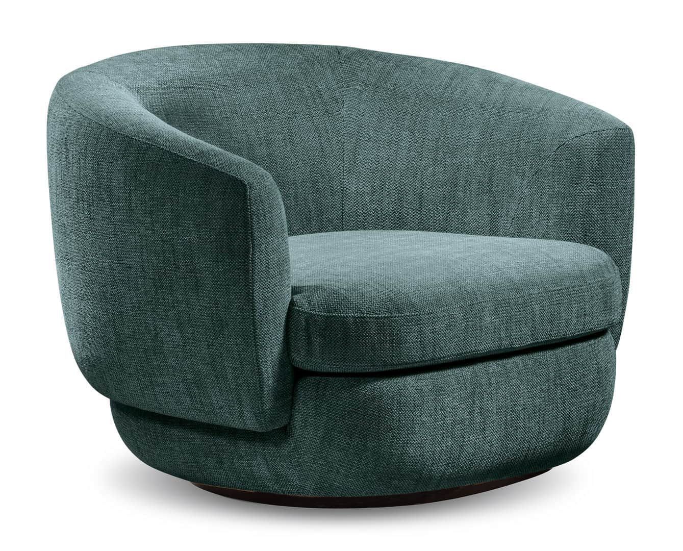 A contemporary armchair with a rounded silhouette and upholstered in a textured teal fabric. It feat… — 3D model