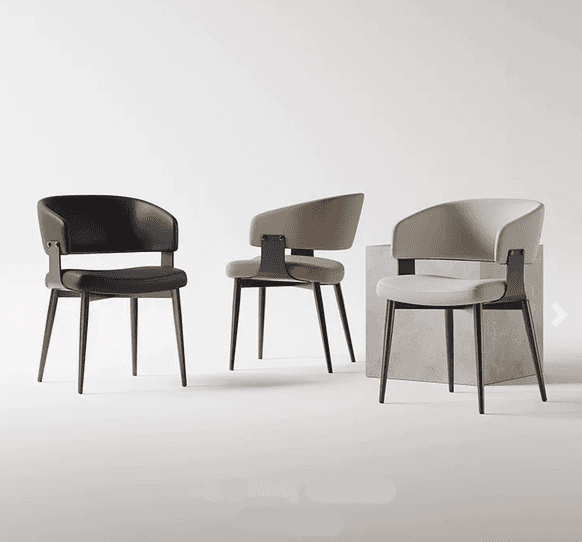 A modern dining armchair featuring a contoured black upholstered seat and backrest, supported by sle… — 3D model