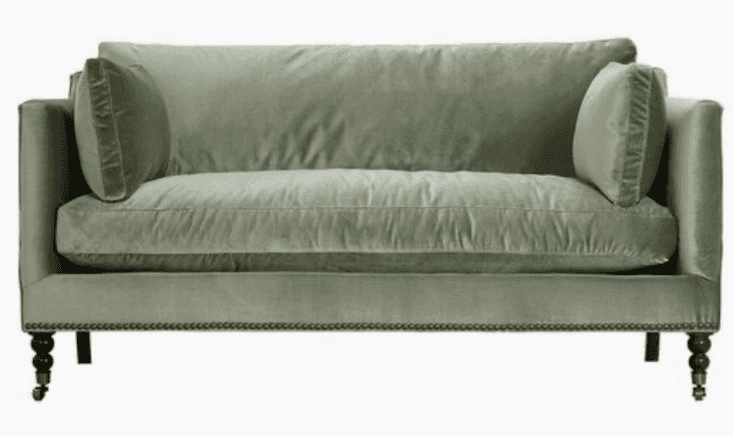 A contemporary two-seater sofa featuring a clean-lined silhouette, track arms, and plush cushioning.… — 3D model