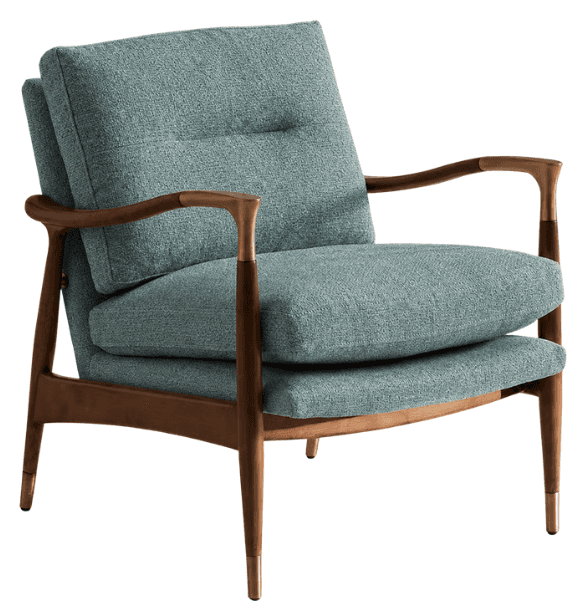 A single accent chair with a wooden frame and upholstered cushions. The chair features a slightly cu… — 3D model