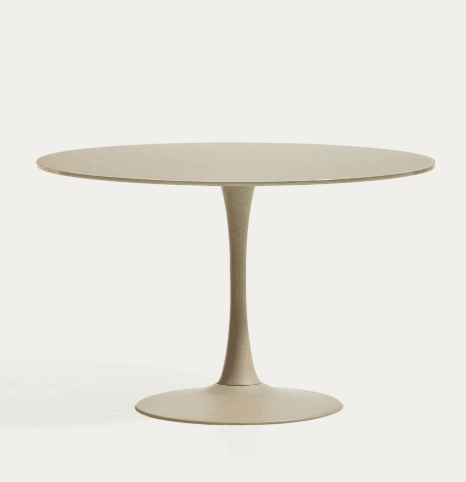 A round pedestal table with a contemporary design, featuring a smooth, circular glass tabletop and a… — 3D model