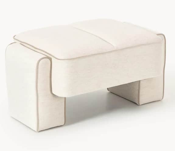 A rectangular, upholstered ottoman with a padded top featuring a subtle channel tufting detail. The… — free OBJ 3D model