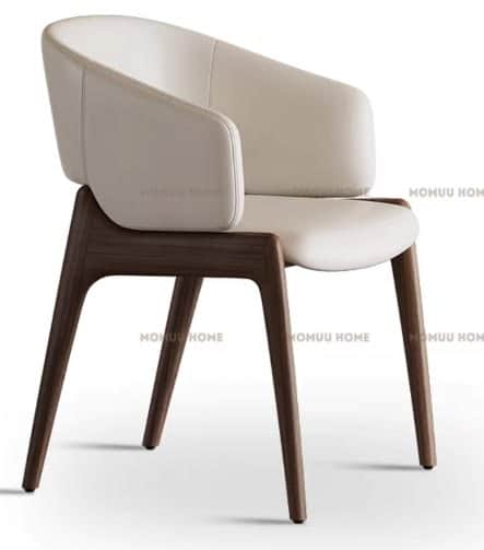 A modern upholstered dining armchair with a cream-colored seat and backrest, supported by a dark woo… — 3D model