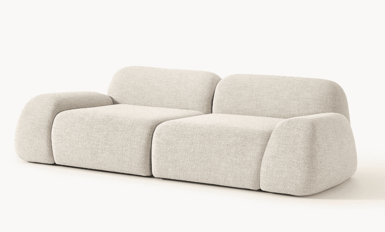 A contemporary two-seater modular sofa with soft, rounded forms and a low-profile design, upholstere… — free GLTF 3D model