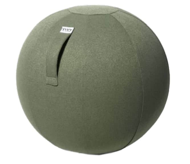 An olive-green fabric-covered stability ball designed for active sitting, featuring tailored seams a… — 3D model