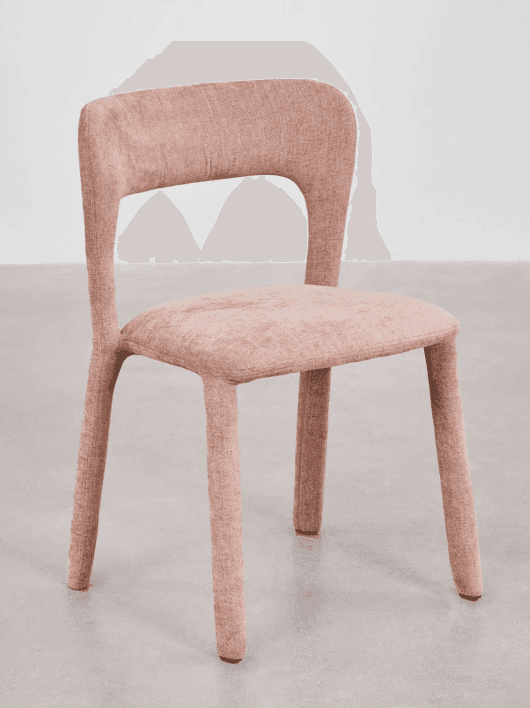 A contemporary dining chair with a molded seat and backrest upholstered in a textured fabric. The ch… — 3D model